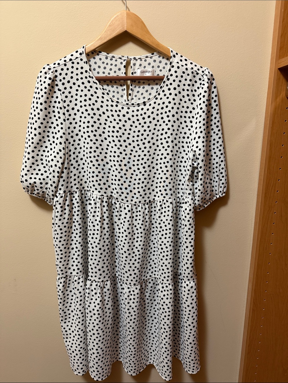 George Black and White Polka Dot Tiered Dress